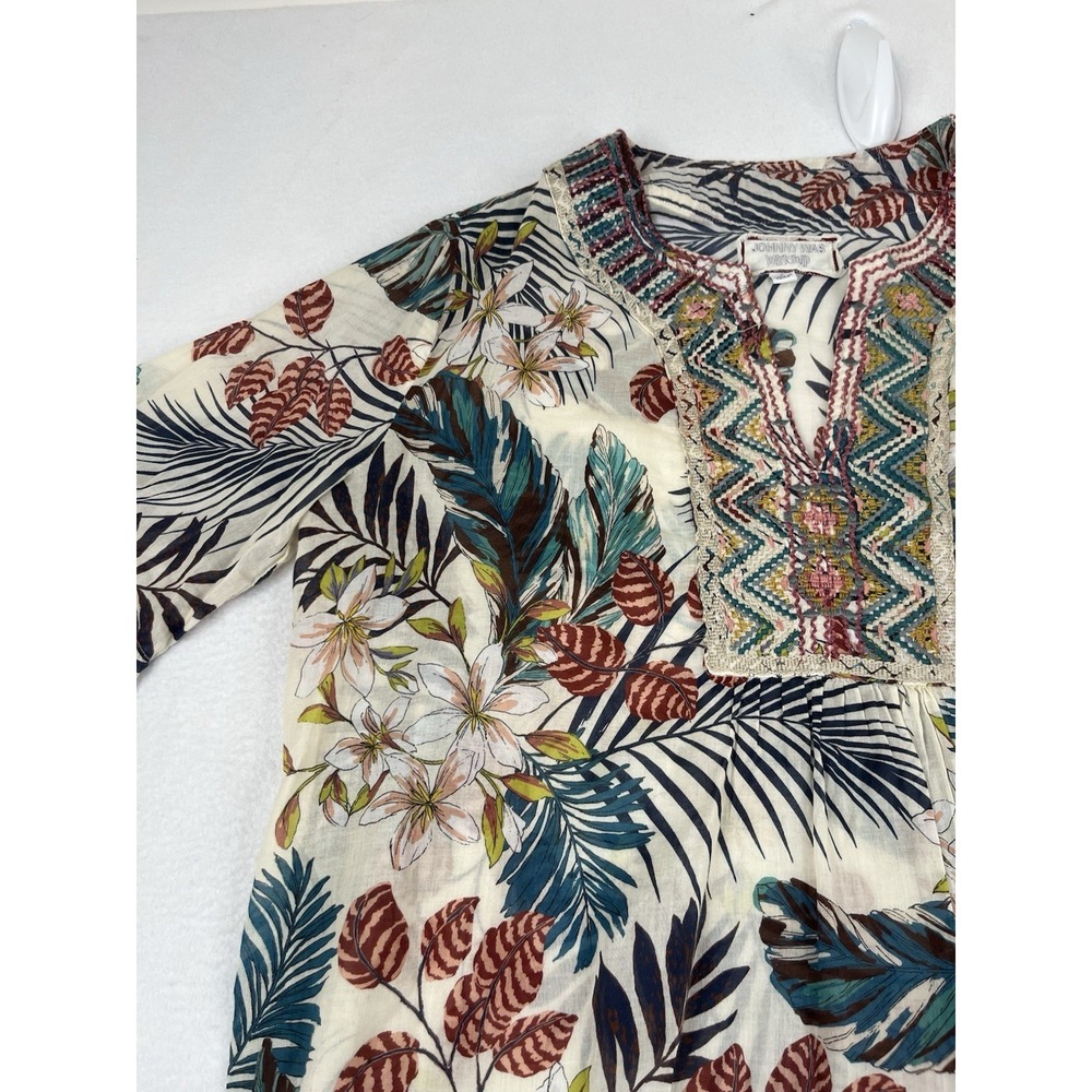 Johnny Was Dress Flare Sleeve Floral Tunic Boho Chic Size Small